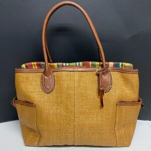 FOSSIL Brown Waxed Straw Shoulder Bag Purse